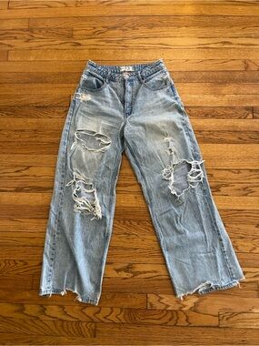 Free People We The Free Blue Ripped Curvy Wide Leg Jeans Womens Size 27